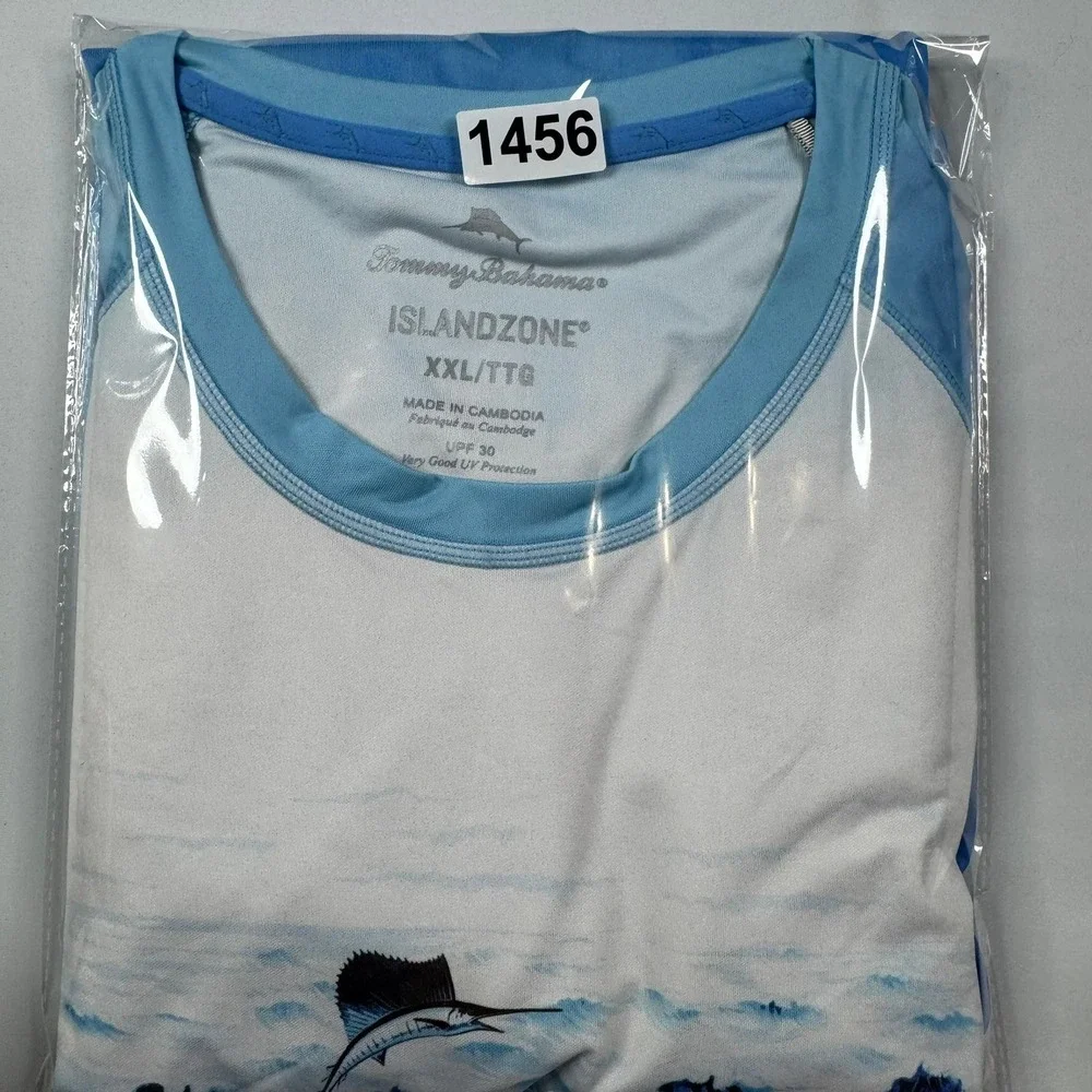 Tommy Bahama IslandZone Rash Guard‎ Mens XXL Blue Marlin Dolphin UPF 30 Shirt